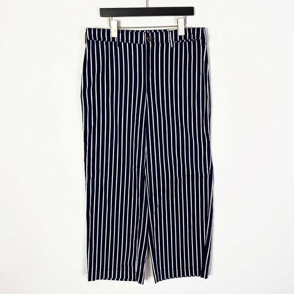 NEW Chico's Classic Blue and White Striped Wide Leg Crop Pants 570284072